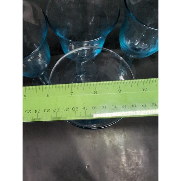 Hand Blown Sky Blue Wine Glasses, Long Stem, Vintage Set of 4, Heavy Glassware - Picture 9 of 9